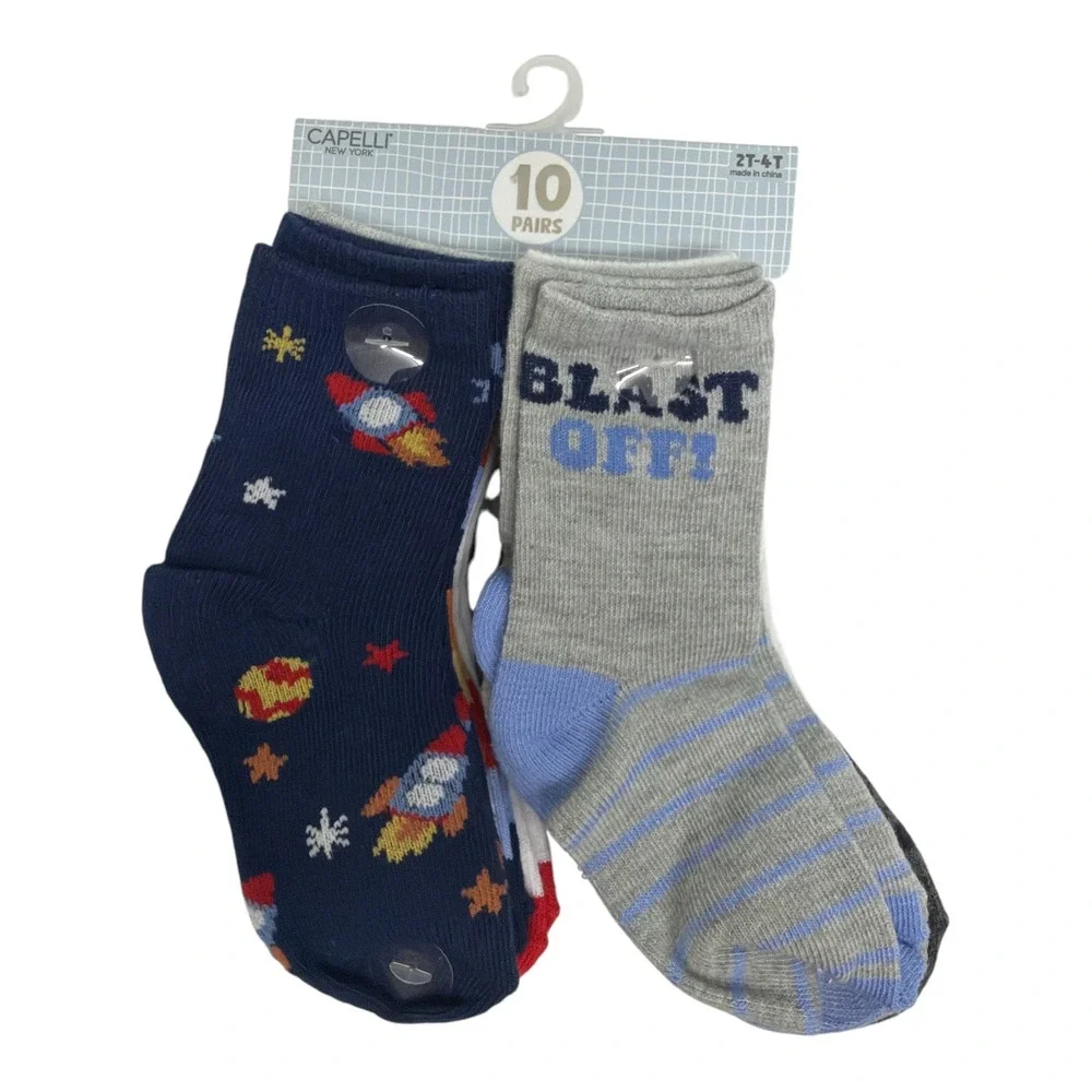 Capelli New York Toddler 10 Pairs Of Socks Space Theme 2T-4T NWT